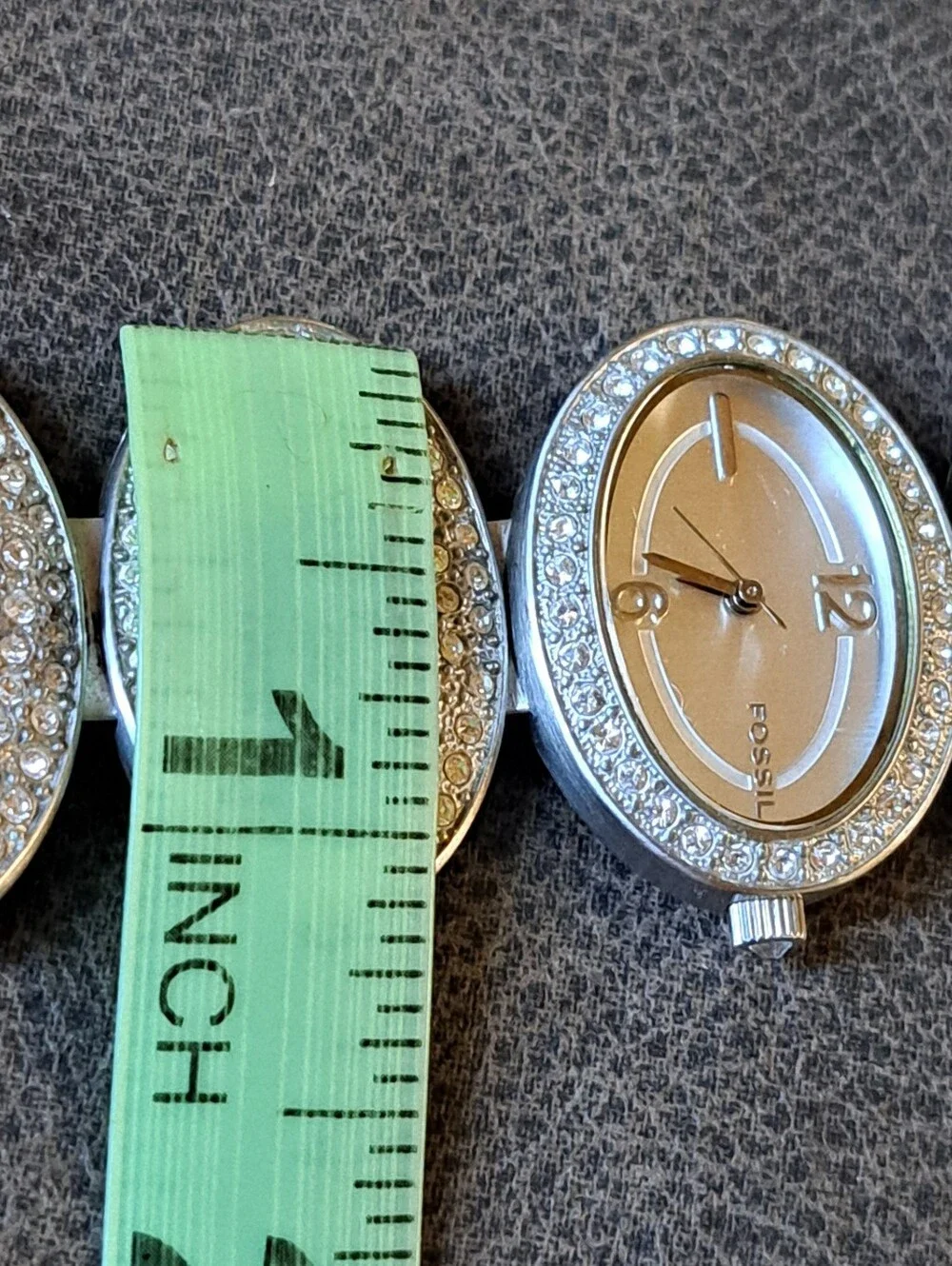 Beautiful Fossil Silver Oval Bracelet Watch Bling Crystals Stainless Steel